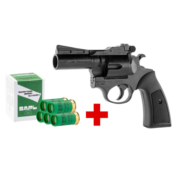 Pack Pistolet Gomm-Cogne SAPL GC27 Luxe Noir + 1 Boite 12/50 Chevrotine SAPL x 5 Cartouches