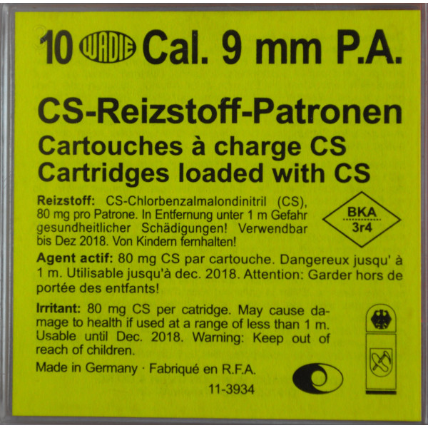 Cartouches 9 mm CS PA Gaz WADIE – Lot de 10 unités
