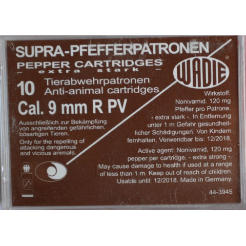 Cartouches gaz poivre 9mm/.380 WADIE Supra – Boîte x10