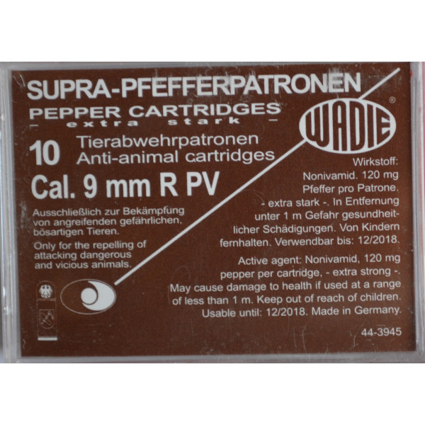 Cartouches gaz poivre 9mm/.380 WADIE Supra – Boîte x10
