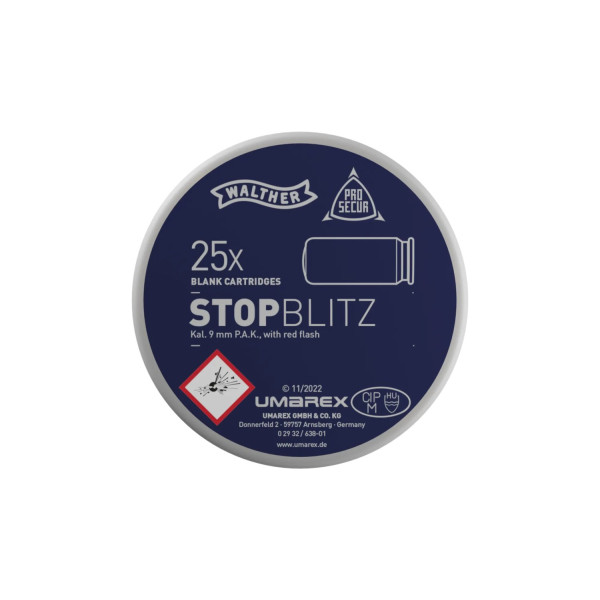 Cartouches 9 mm PAK Stop Blitz Walther X25