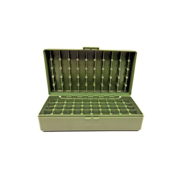 Boîte de rangement munitions Megaline calibre 45 ACP verte 50 cartouches