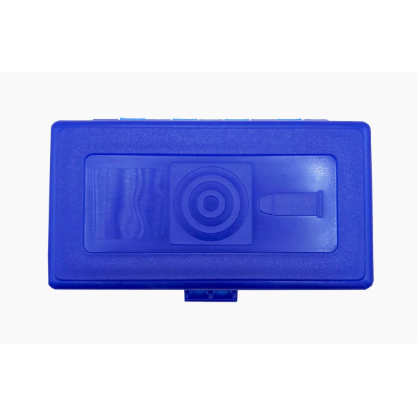 Boîte de rangement 50 munitions calibre 9mm bleue Megaline