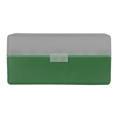 Boîte de rangement munitions Megaline calibre 223 verte couvercle transparent 50 cartouches