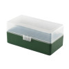 Boîte de rangement munitions Megaline calibre 223 verte couvercle transparent 50 cartouches