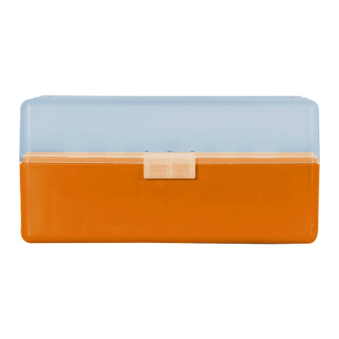 Boîte de rangement munitions Megaline 50 cartouches calibre 223 couvercle transparent orange