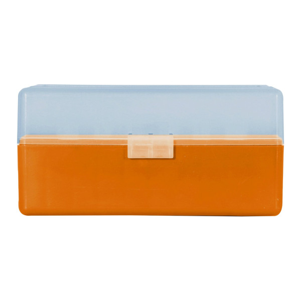 Boîte de rangement munitions Megaline 50 cartouches calibre 223 couvercle transparent orange