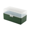 Boîte de rangement munitions Megaline verte couvercle transparent 50 cartouches calibre 243