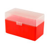 Boîte de rangement munitions Megaline calibre 30-06 rouge couvercle transparent 50 cartouches