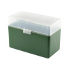 Boîte de rangement munitions Megaline calibre 338 Lapua Magnum verte couvercle transparent 32 cartouches