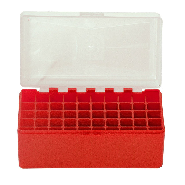 Boîte de rangement Megaline rouge couvercle transparent 50 munitions calibre 45LC/44 Magnum