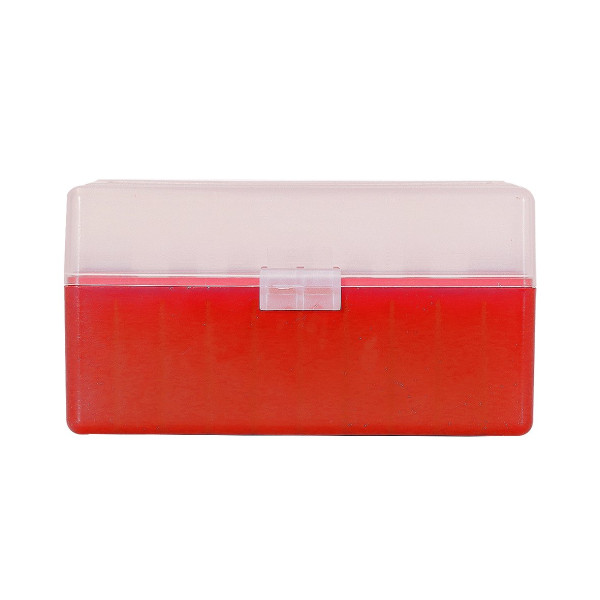 Boîte de rangement Megaline rouge couvercle transparent 50 munitions calibre 45LC/44 Magnum