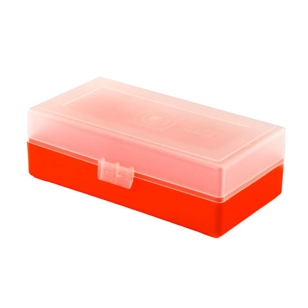 Boîte de rangement Megaline rouge couvercle transparent 50 munitions calibre 45LC/44 Magnum